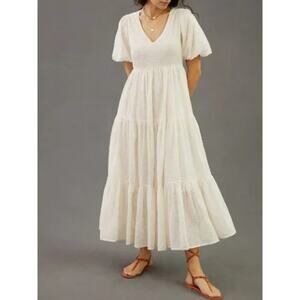 NEW MOTHER Anthropologie Salsa With Me V-Neck Maxi Dress in Ivory